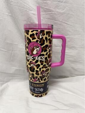 NEW Buc-ee's Leopard Print Pink Yukon Outfitters Fit Forty 40oz Tumbler •Straw